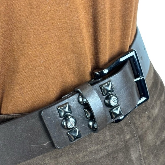 NORDSTROM ANOTHER LINE CHOCOLATE BROWN CRYSTAL STUDDED LEATHER LOOK BELT - Picture 7 of 11